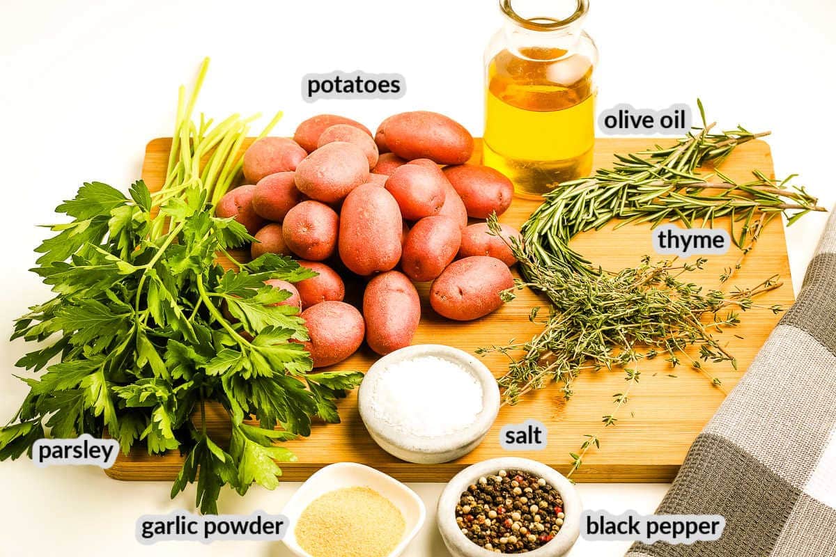 Ingredients with labels for Oven Roasted Potatoes