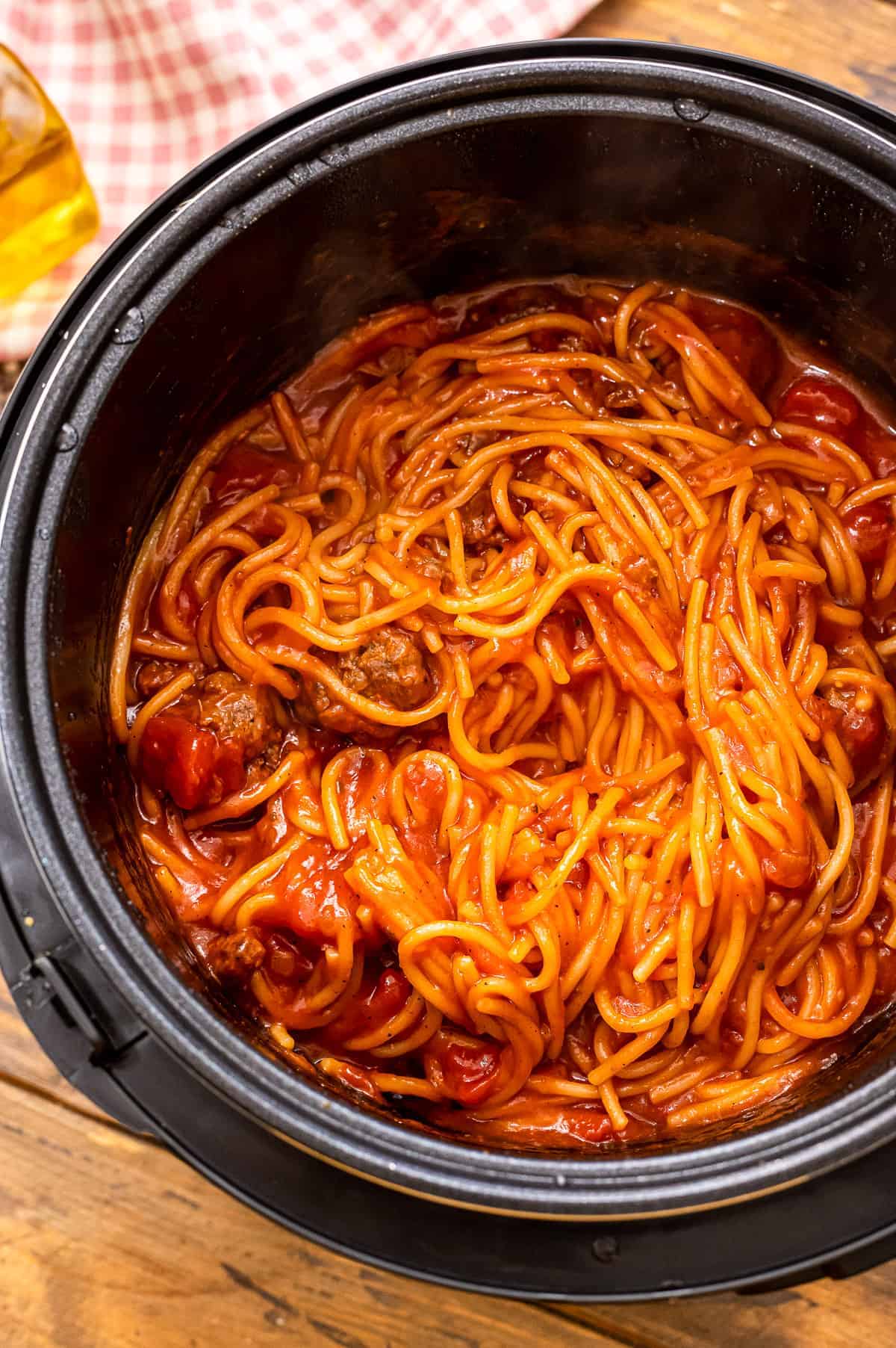 Prepared Spaghetti and Meatballs in Instant Pot