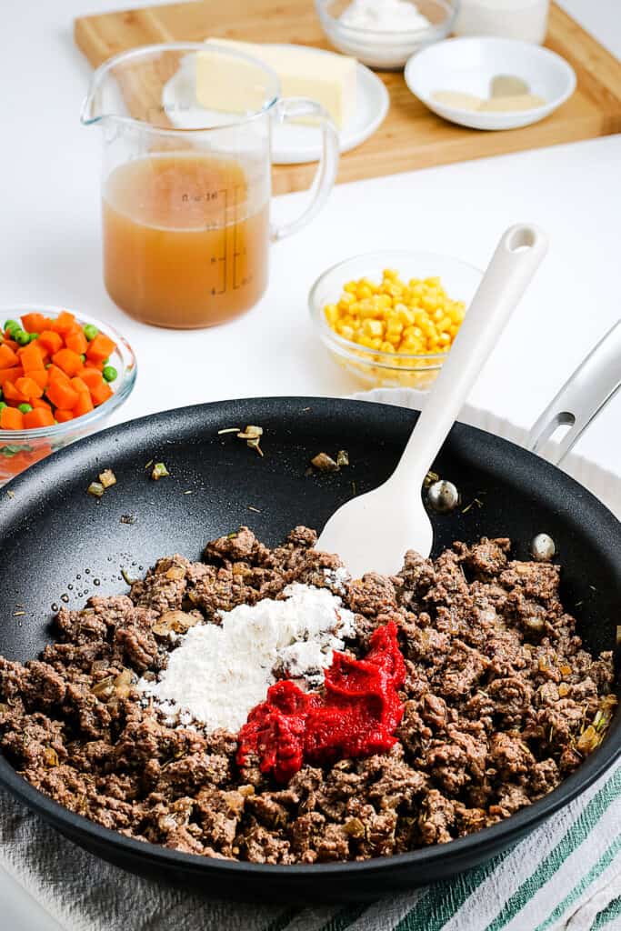 Skillet with ground beef and seasonings