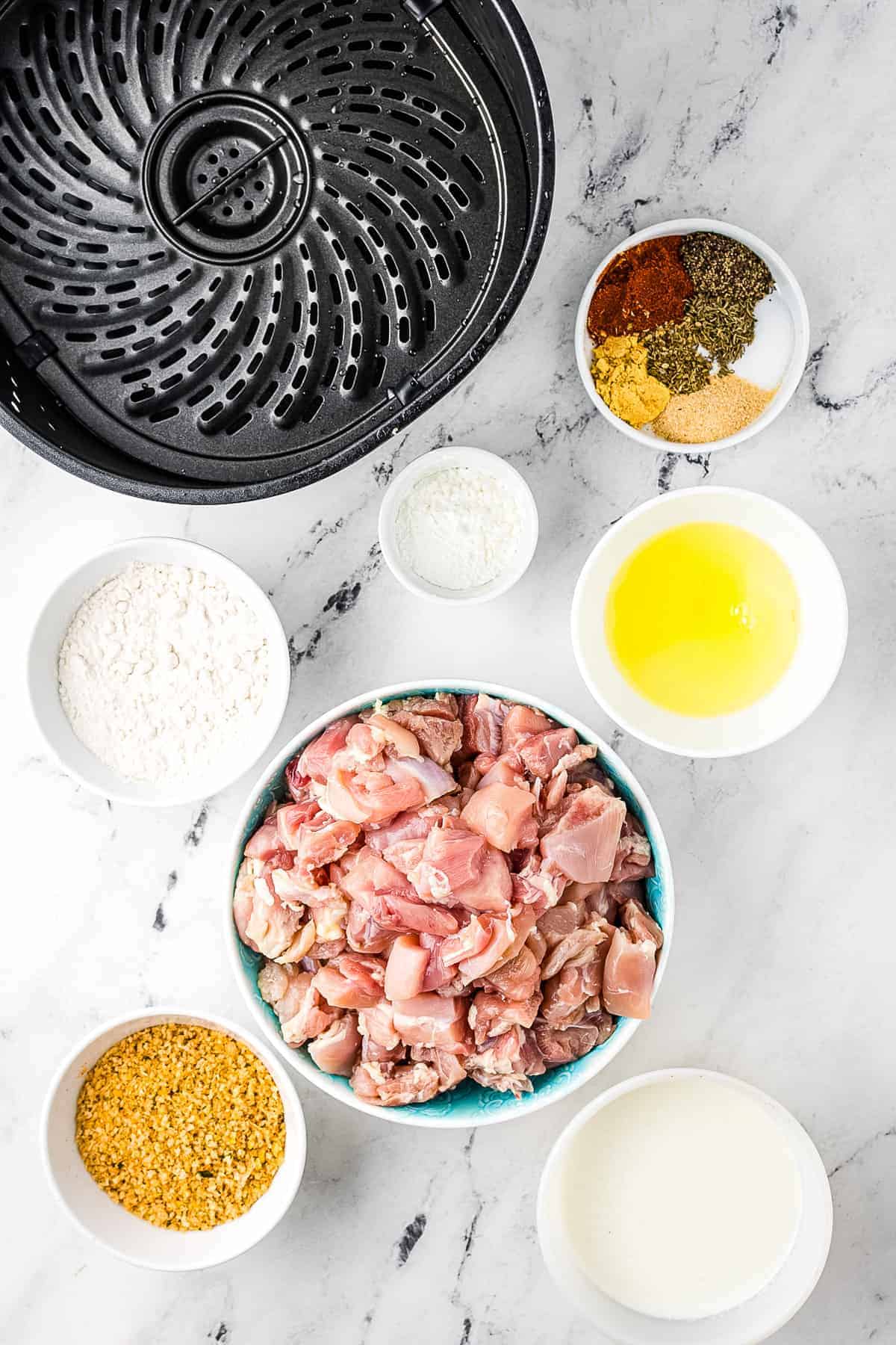 Overhead image of Air Fryer Chicken Nuggets Ingredients