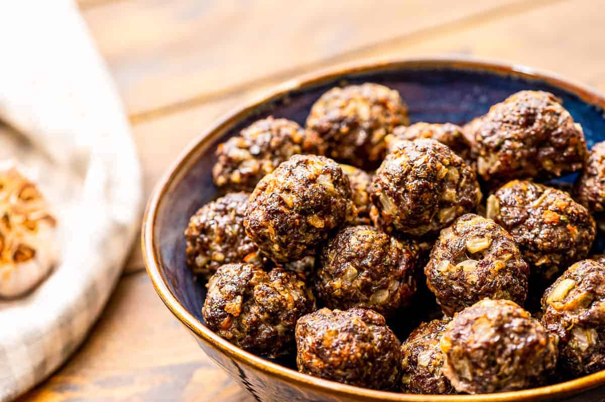 A bowl of Baked Meatballs