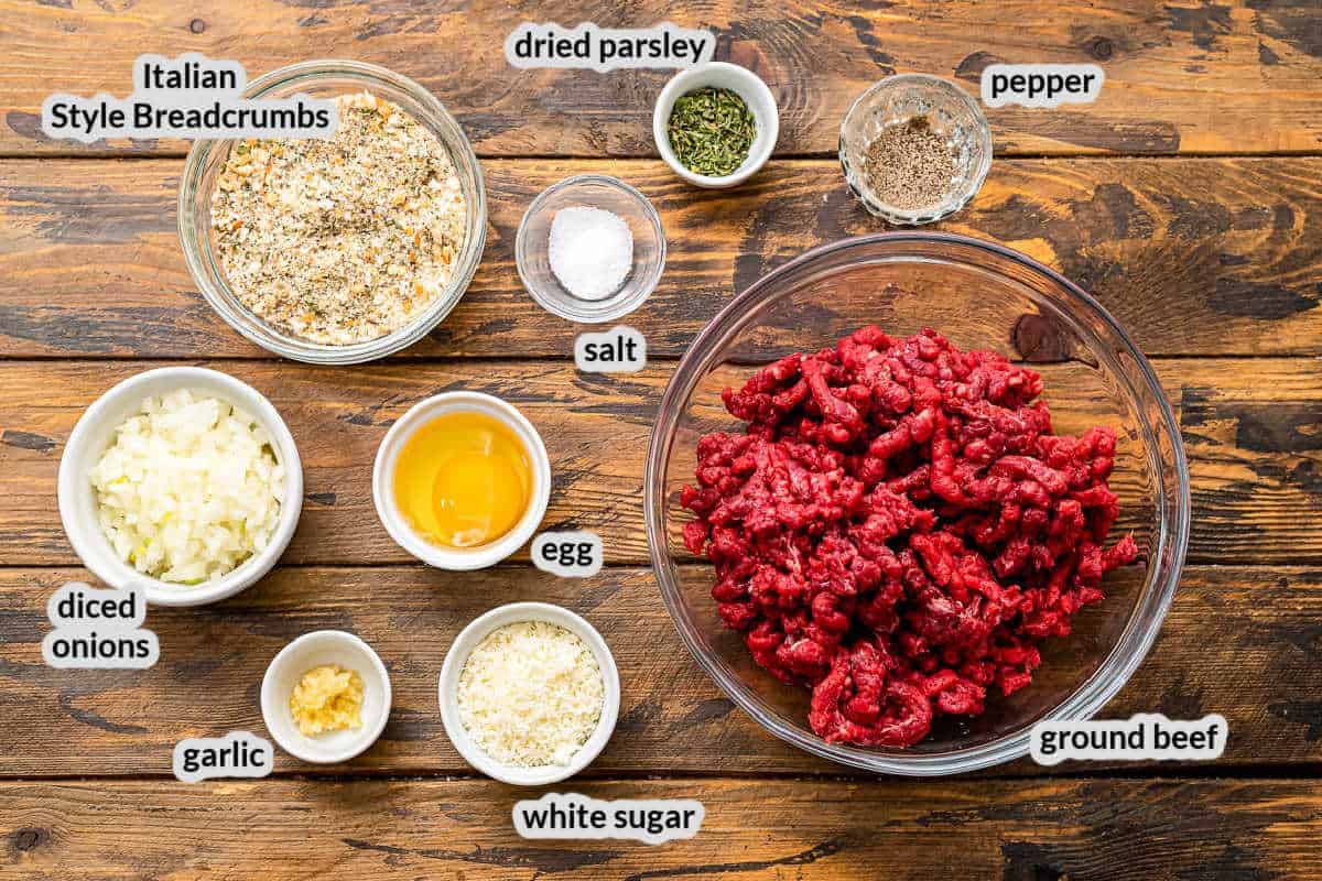 Overhead image of Baked Meatballs Ingredients