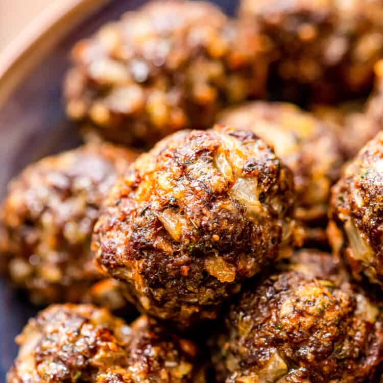 Close up image of Baked Meatballs in bowl