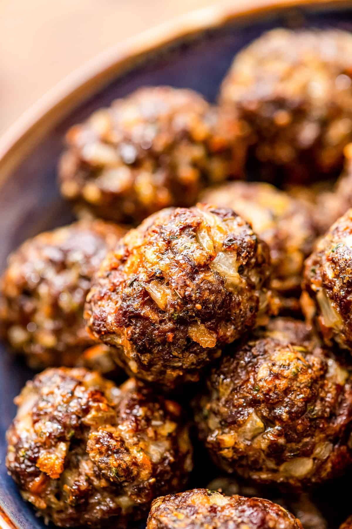 Close up image of Baked Meatballs in bowl