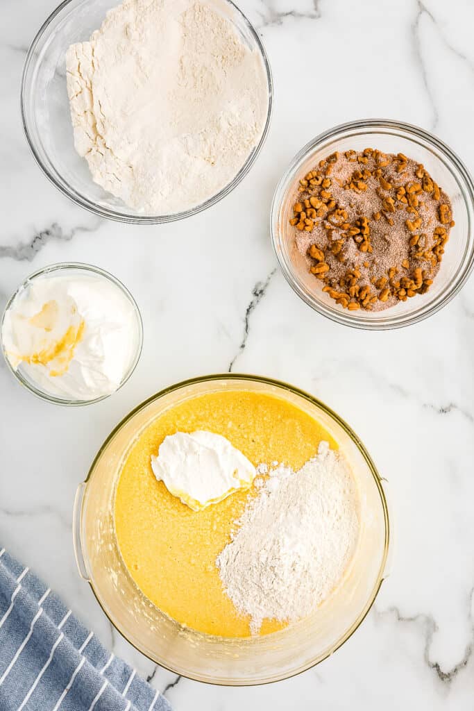 Bundt Coffee Cake Flour Sour Cream adding to batter