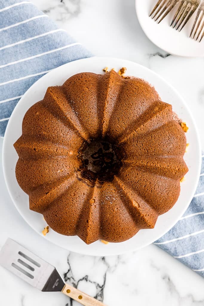 Overhead image of Bundt Coffee Cake Baked on plate