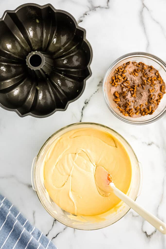 Bundt Coffee Cake Batter in glass bowl