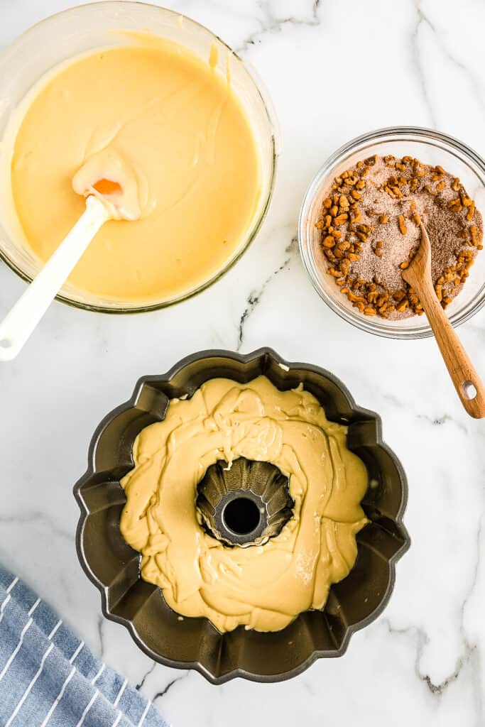 Bundt Coffee Cake Batter Layer in Bundt Cake