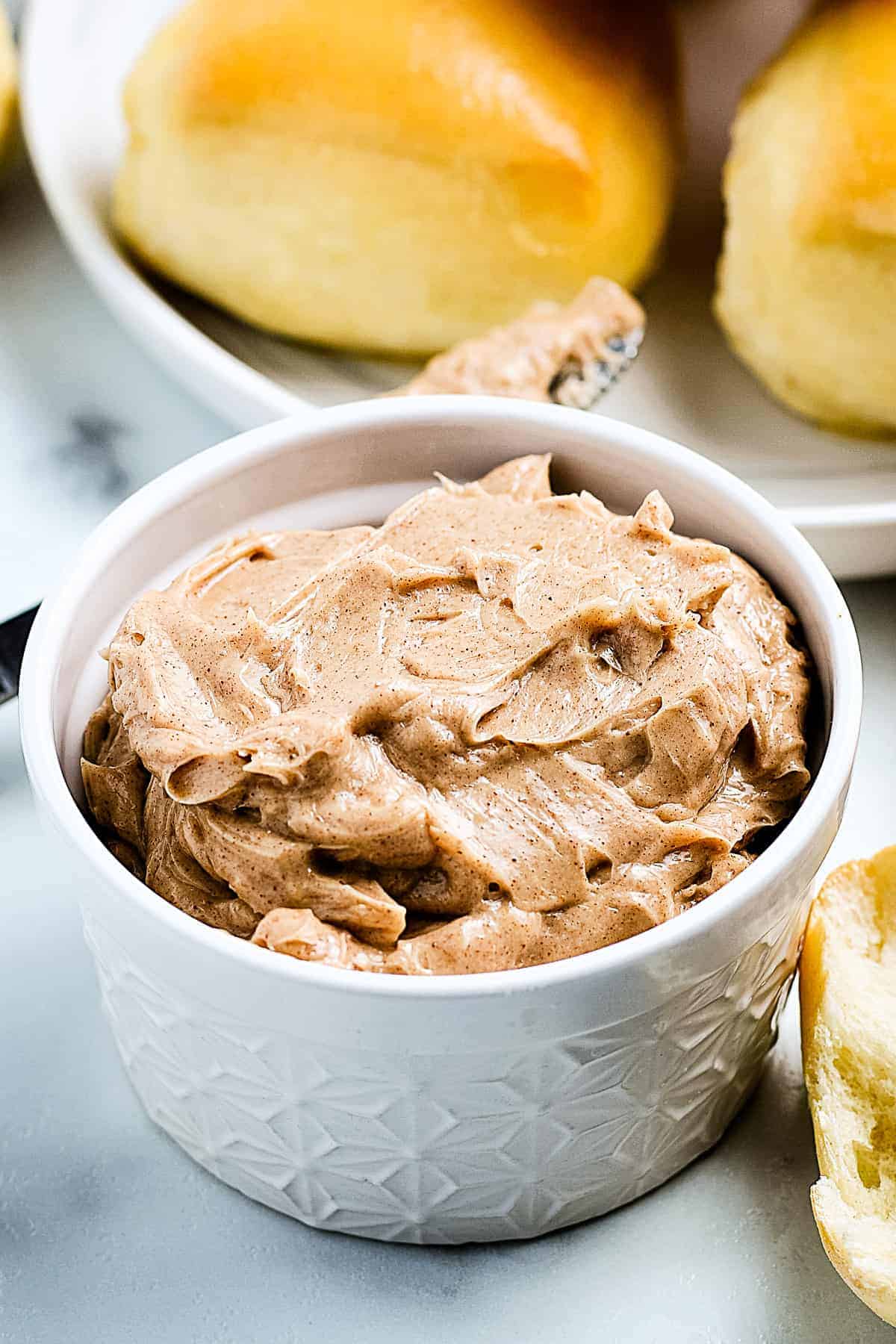 Cinnamon Honey Butter in a white bowl