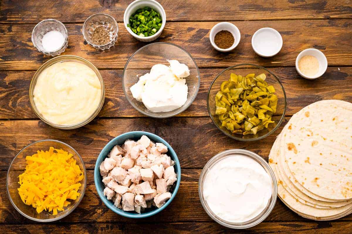 Overhead image of Creamy Chicken Enchiladas Ingredients