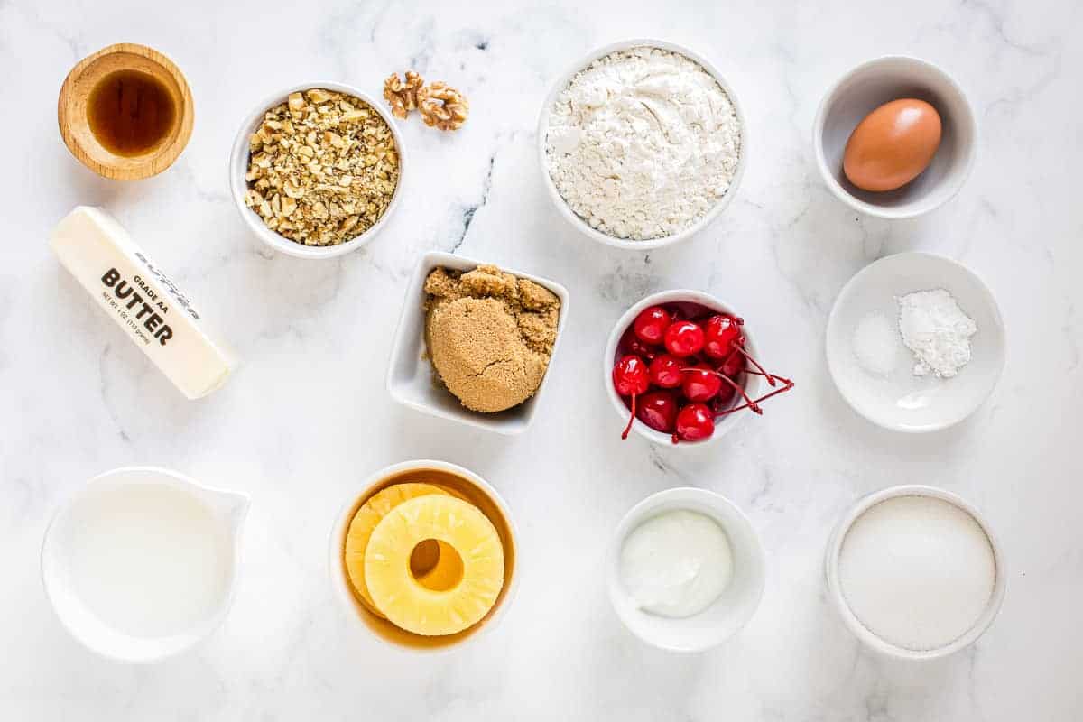 Overhead image of Pineapple Upside Down Cake Ingredients