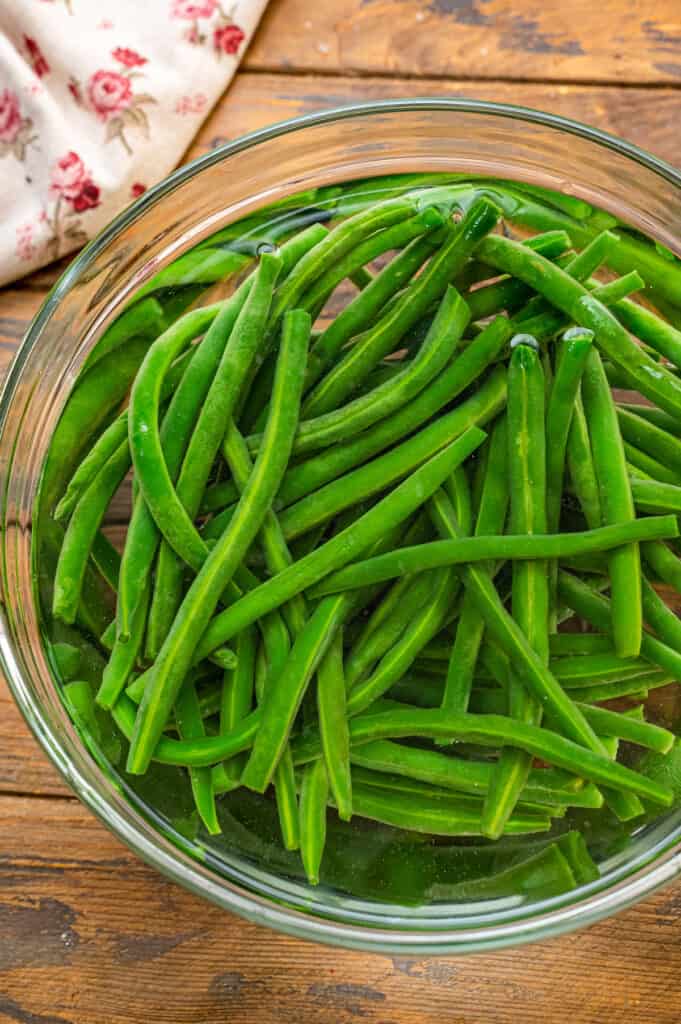 Green Bean Cold Water Bath in glass bowl