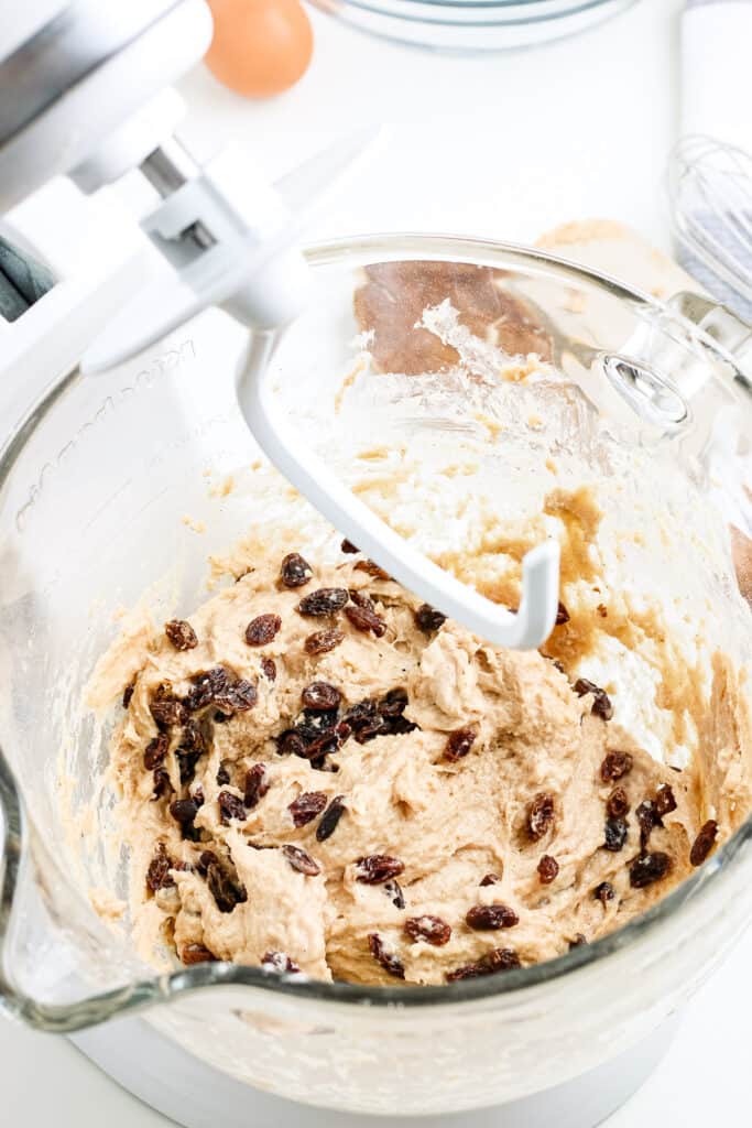 Raisins added to dough for hot cross buns