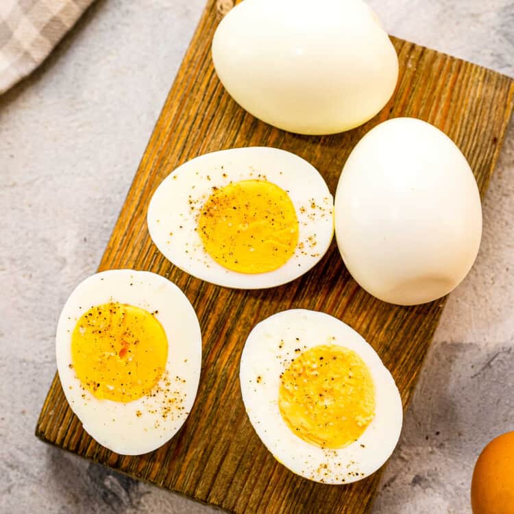 Square cropped image of hard boiled eggs