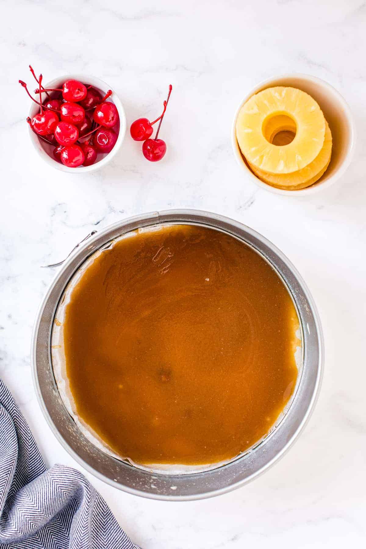 Butter and sugar melted together on bottom of cake pan