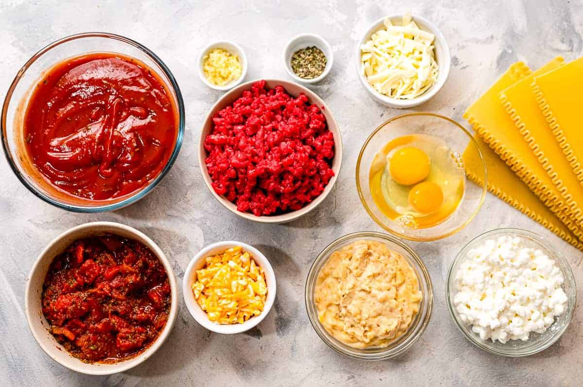 Overhead image of Skillet Lasagna Ingredients