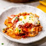 Close up of Skillet Lasagna Square Cropped Image