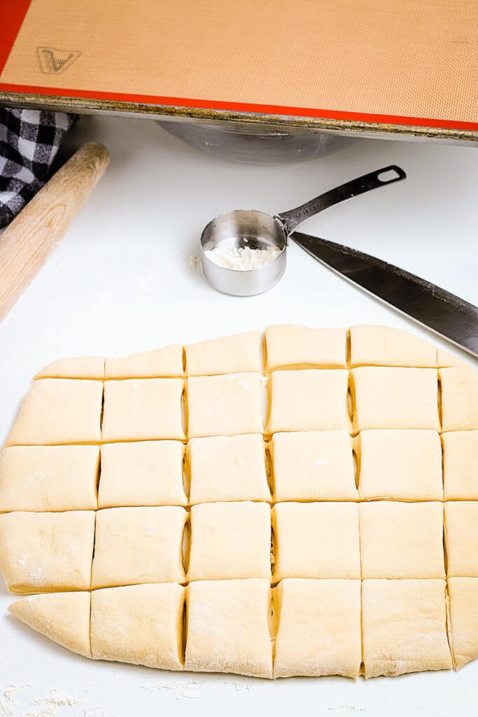 Roll dough rolled out and scored into squares