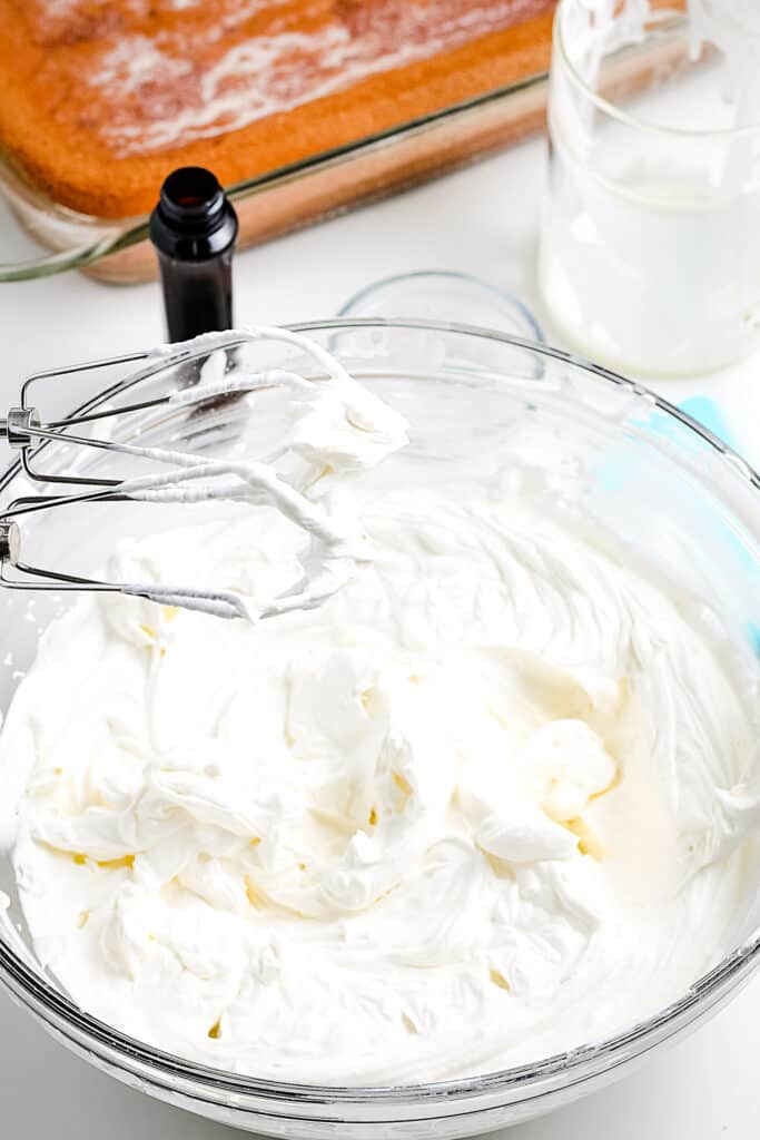 Egg beaters and bowl of whipped whipping cream