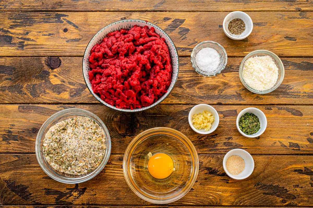 Overhead Image of Air Fryer Meatballs Ingredients