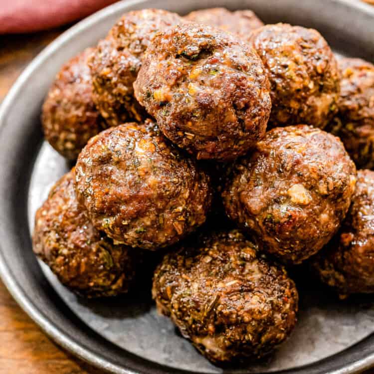 Air Fryer Meatballs on plate Square cropped image