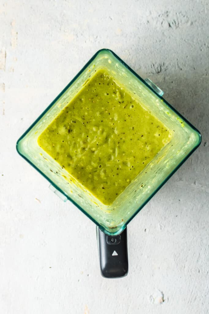 Blended avocado salsa in blender