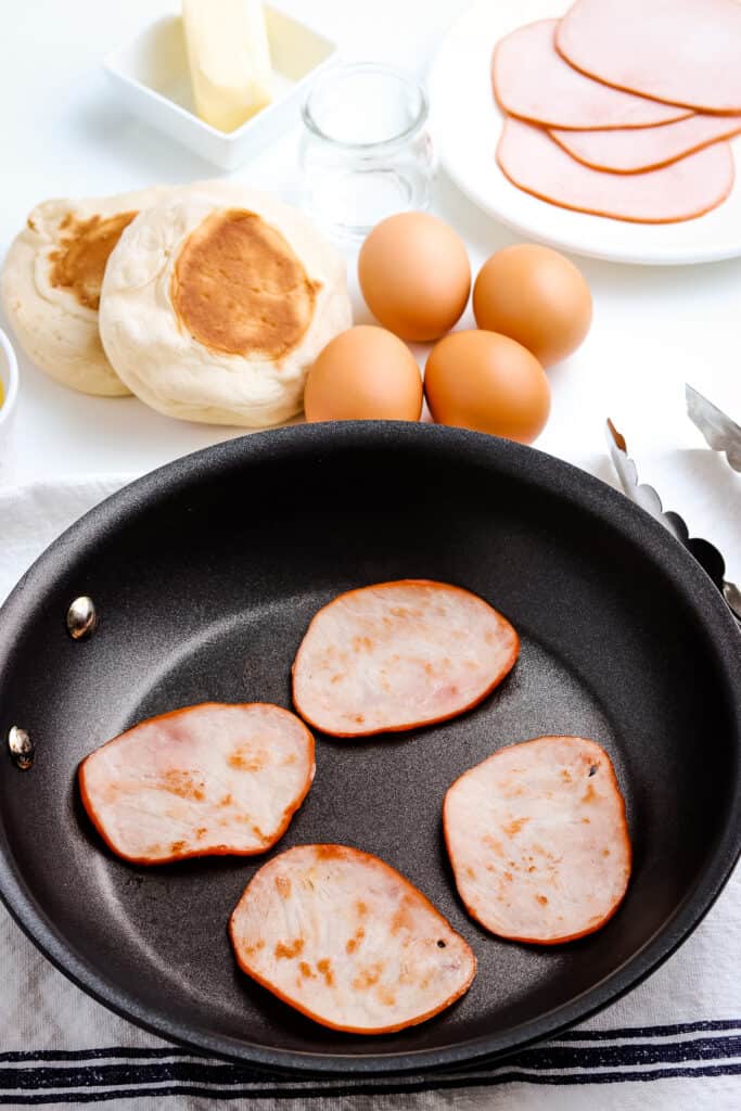 Frying ham in skillet