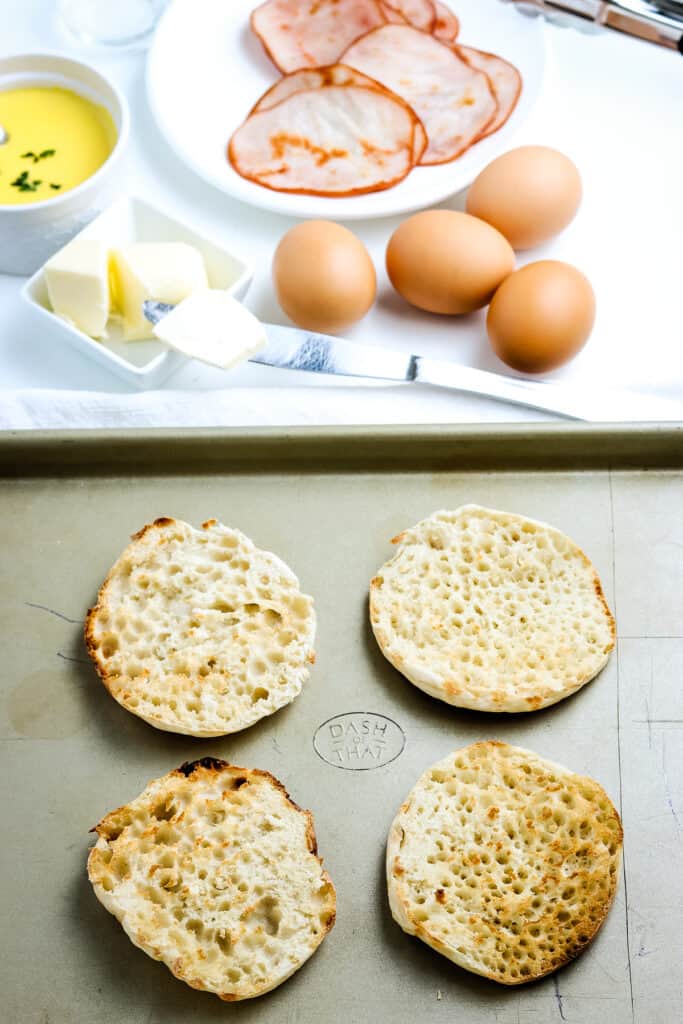 Toasted English Muffins on sheet pan