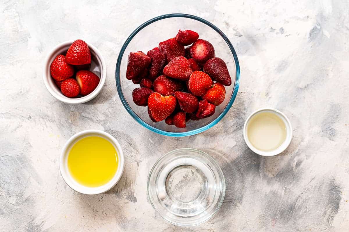 Overhead image of Frozen Strawberry Daquiri Ingredients