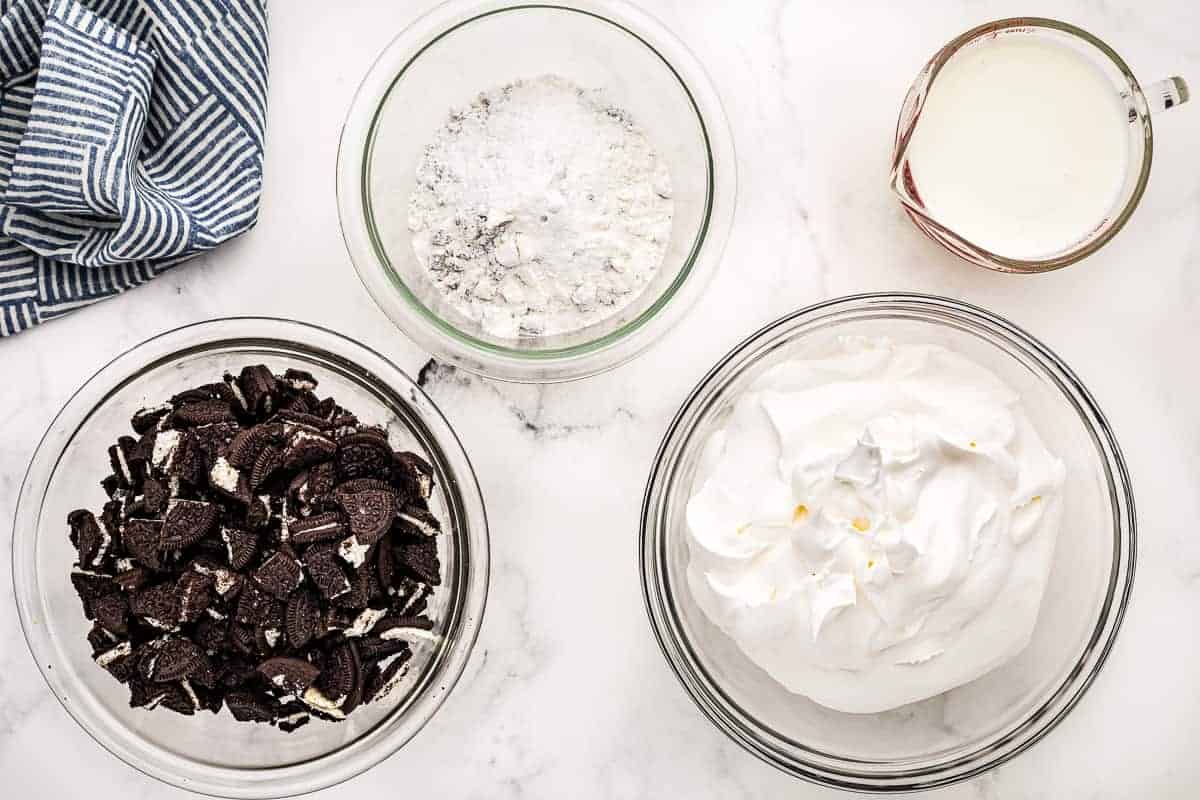 Overhead Image of Oreo Salad Ingredients