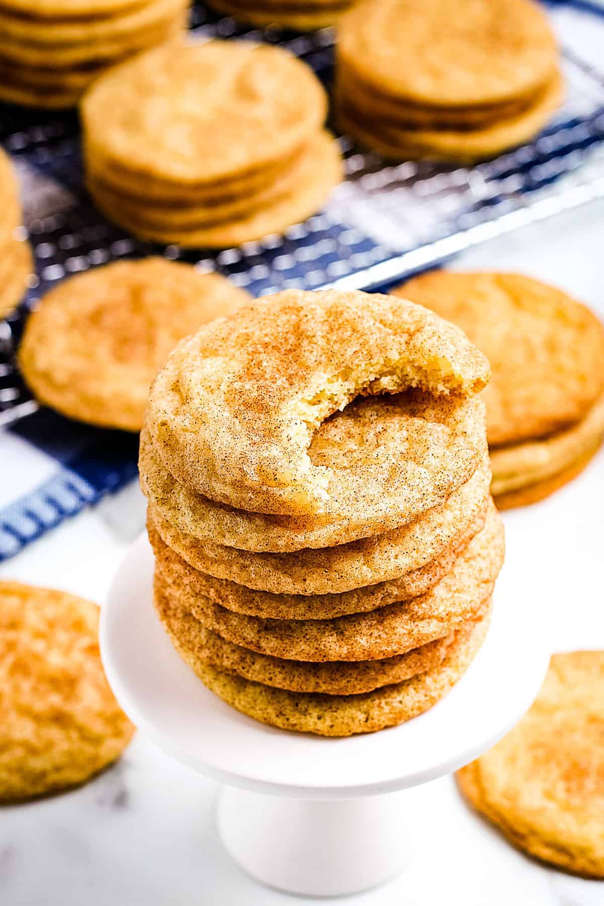 Snickerdoodle Cookies on white mini stand