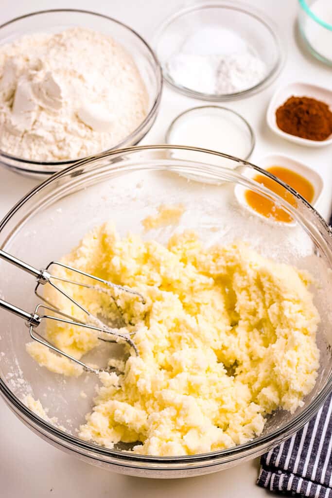 Glass bowl with butter and sugar creamed together