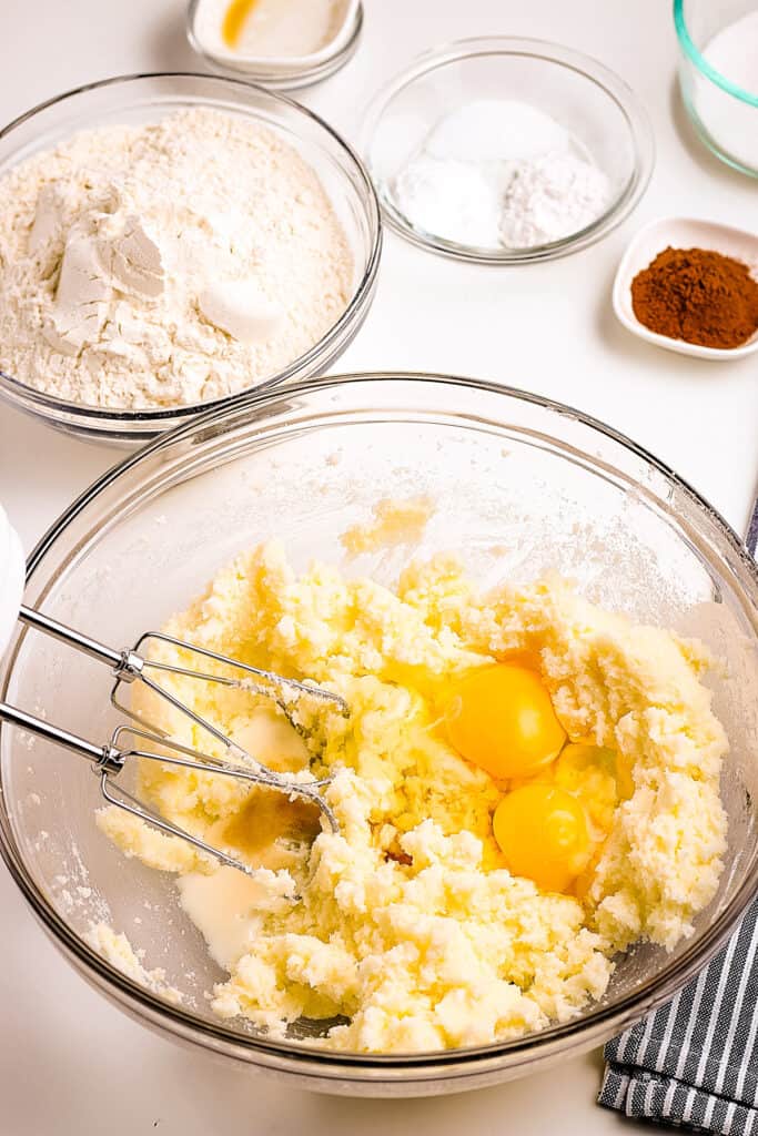 Creamed mixture with eggs in it before mixing