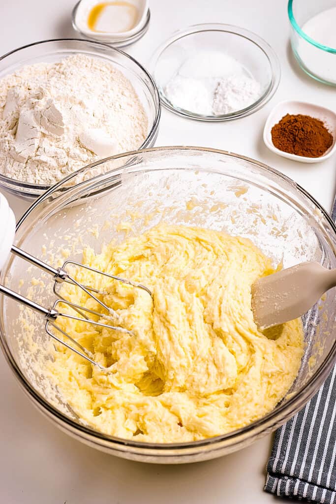 Creamed mixture with eggs in it after mixing