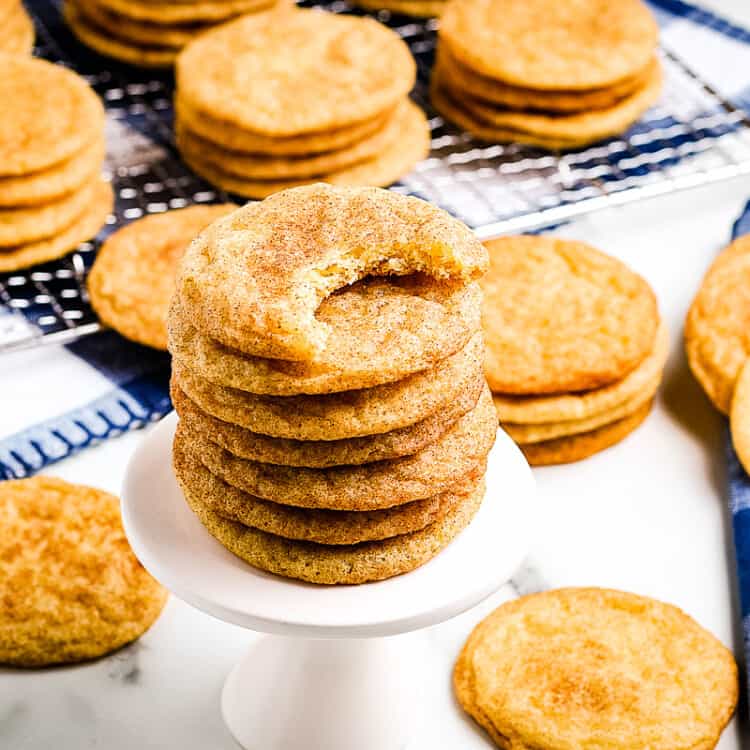 Snickerdoodle cookies on a white mini cake stand