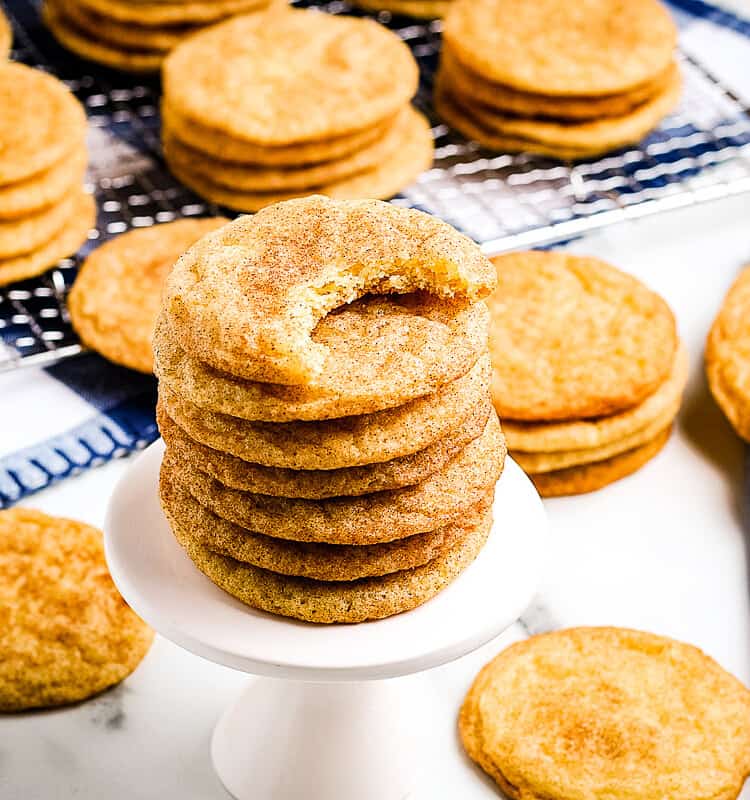 Snickerdoodle cookies on a white mini cake stand