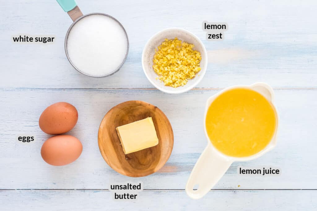 Overhead image of lemon curd Ingredients