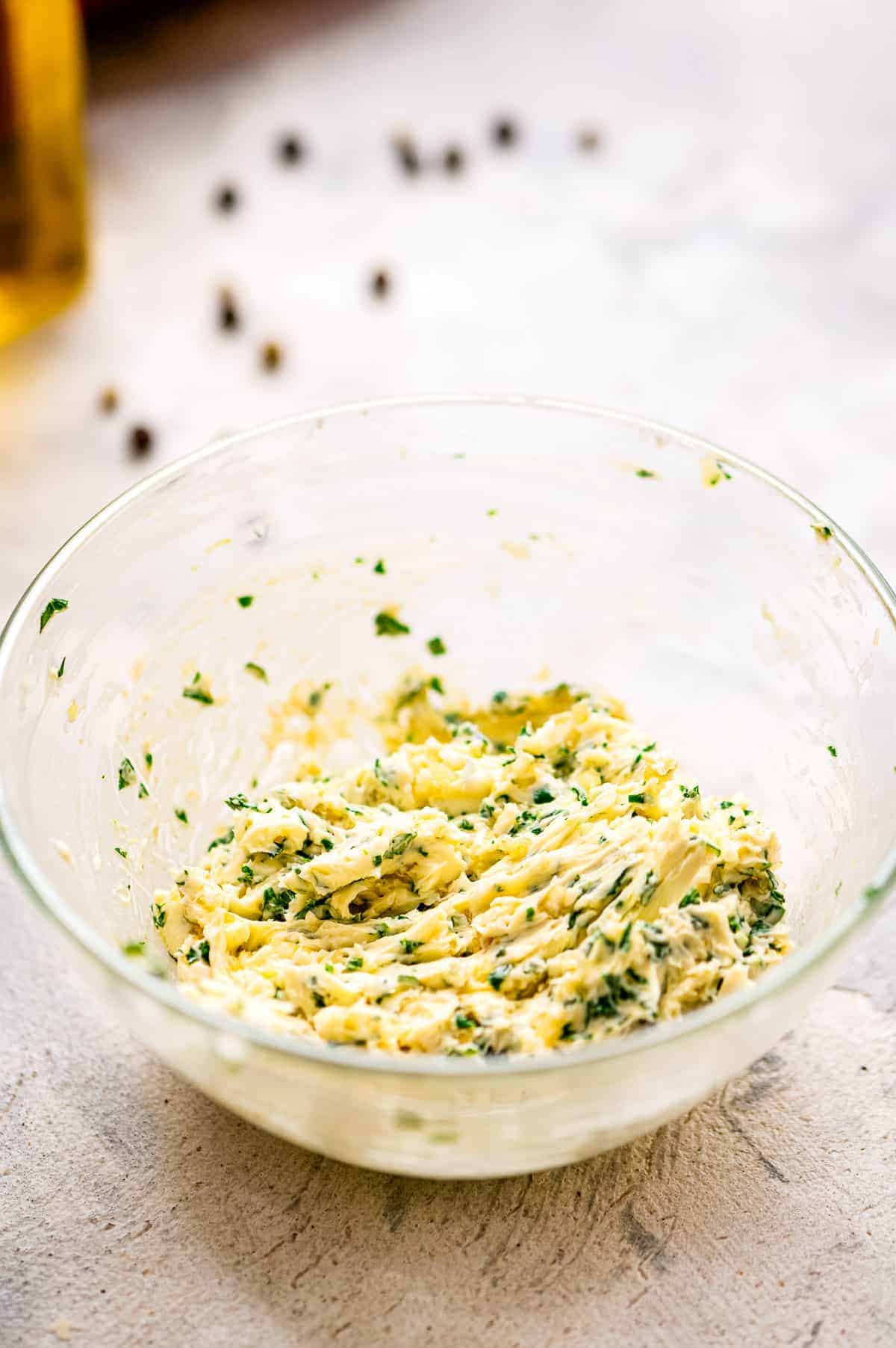 Glass bowl with Garlic Butter mixed up
