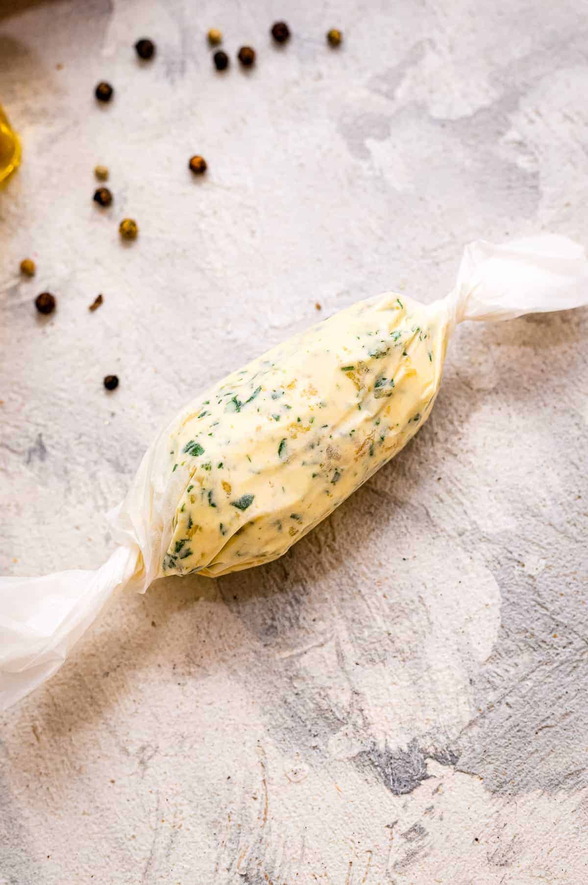 Garlic butter in wax paper