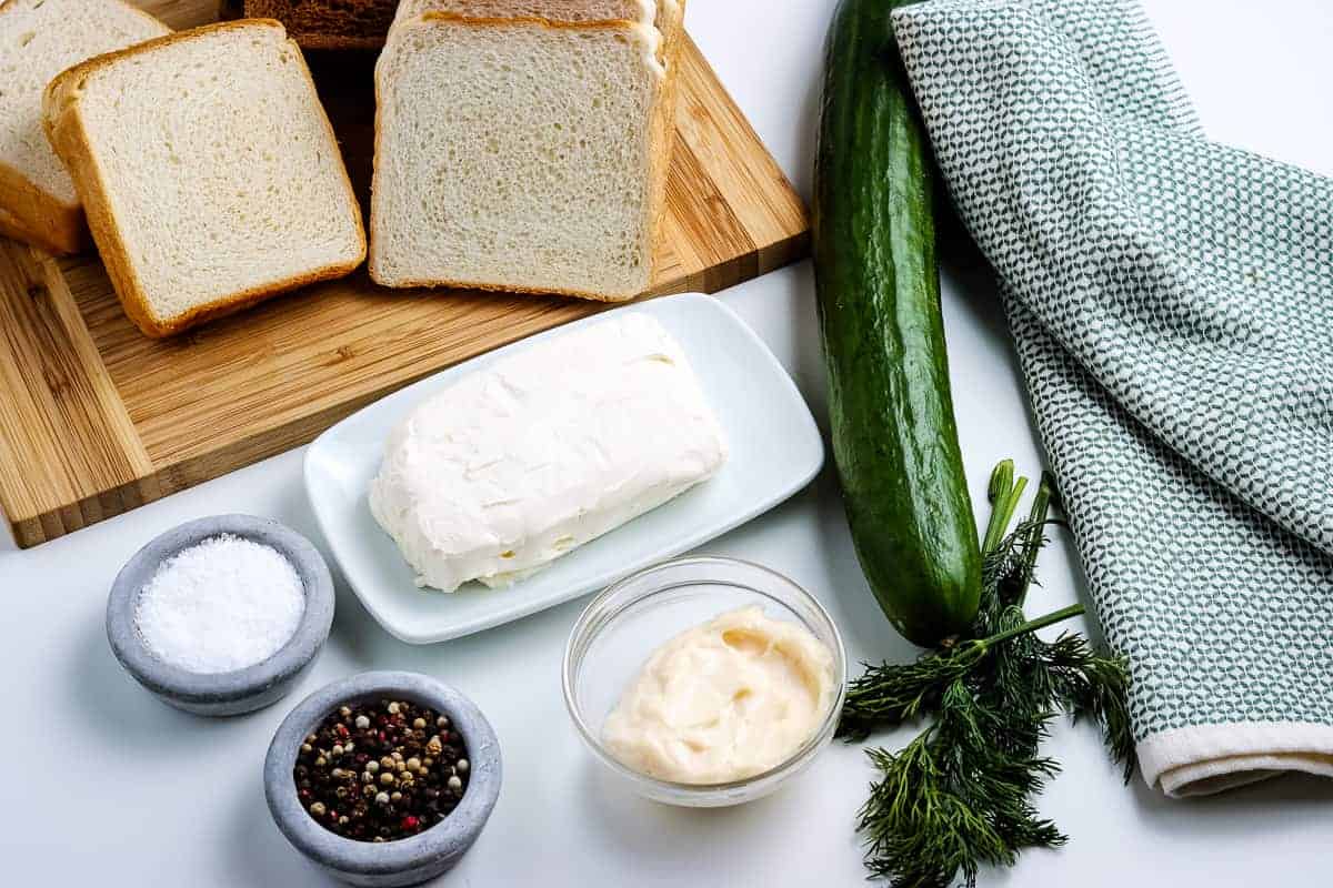 Overhead Image of Cucumber Sandwich Ingredients