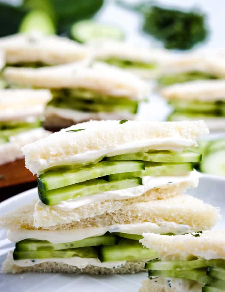 Cucumber Sandwich cut in half and stacked on top of each other