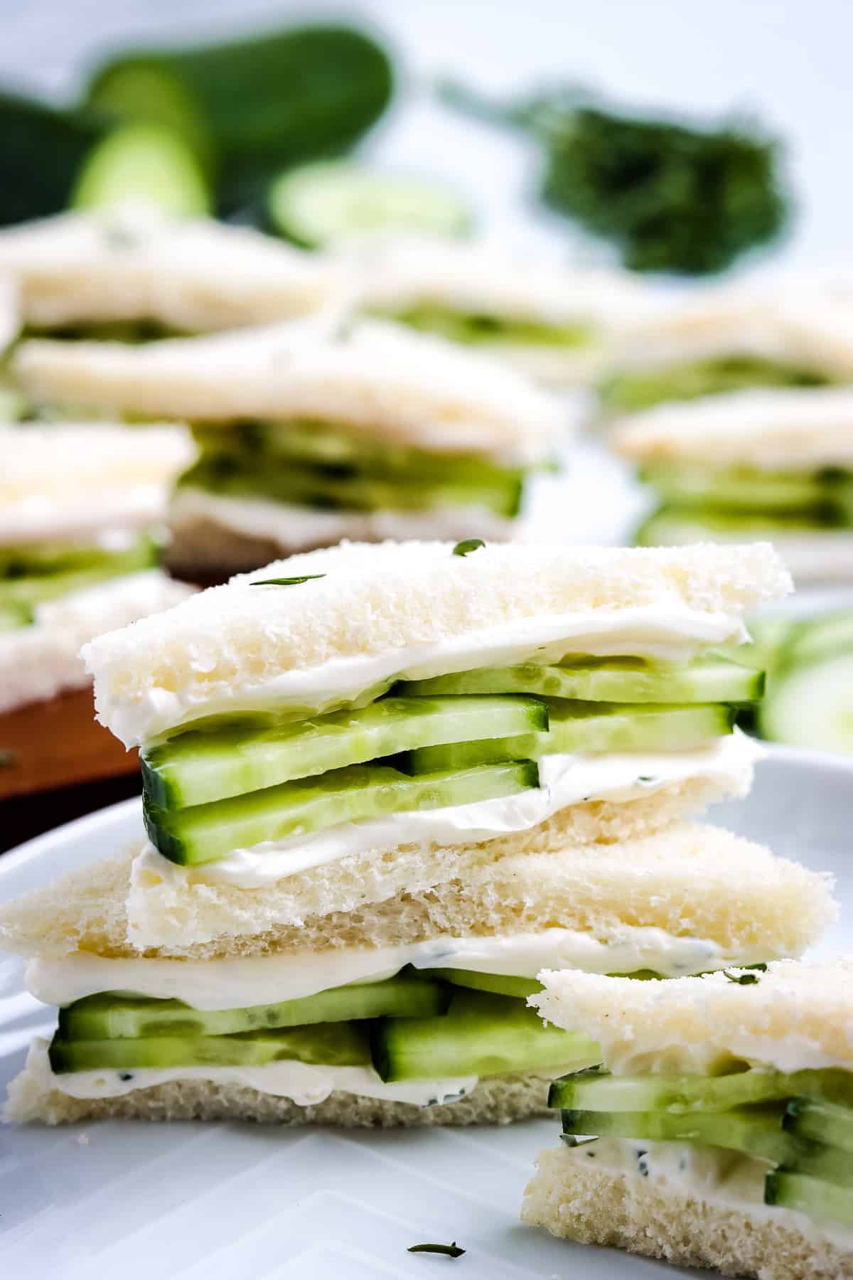 Cucumber Sandwich cut in half and stacked on top of each other