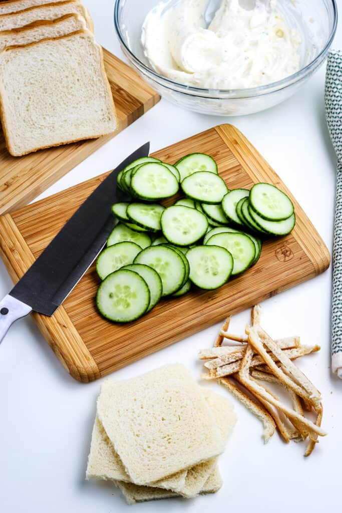 Ingredients to assemble cucumber sandwiches