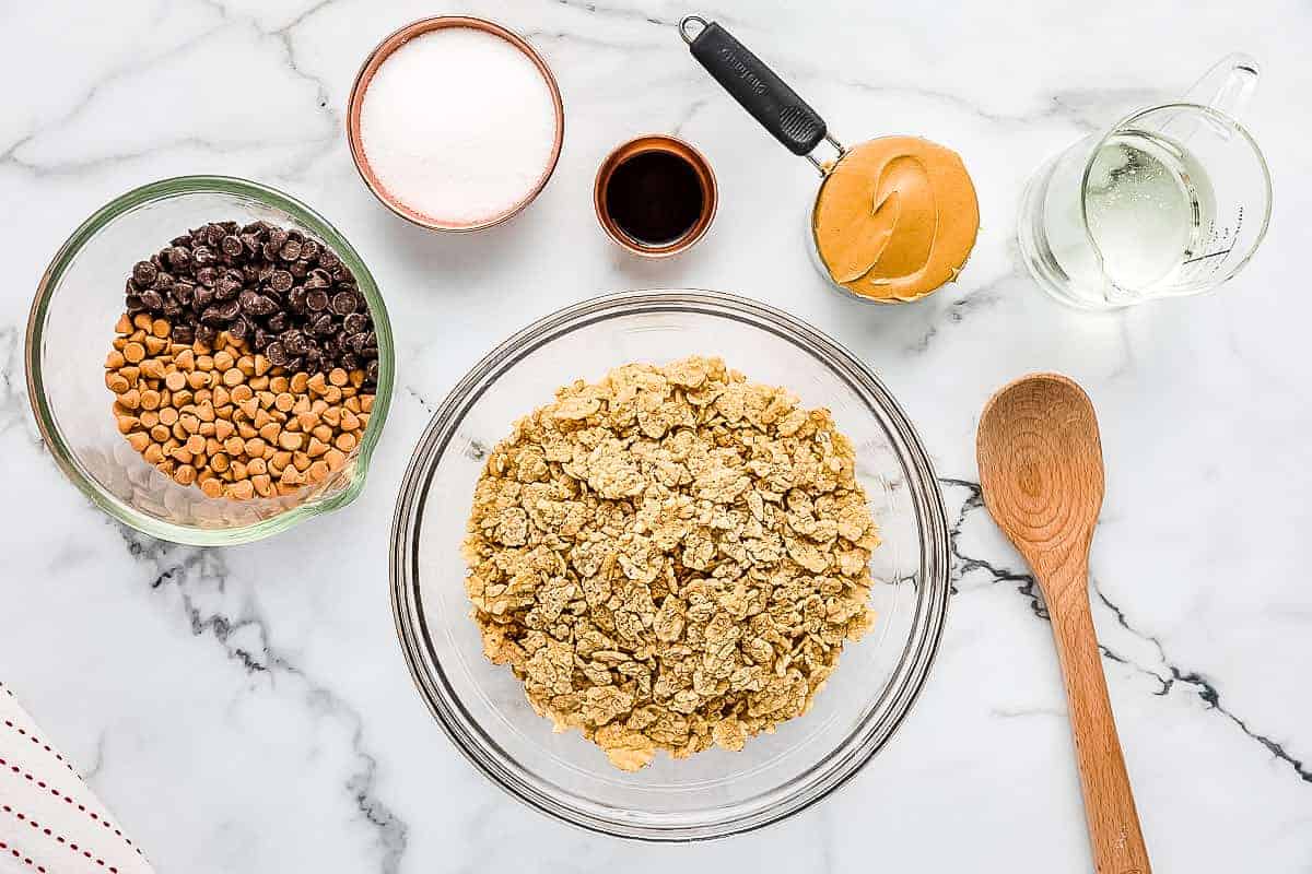 Overhead Image of No Bake Special K Bars Ingredients