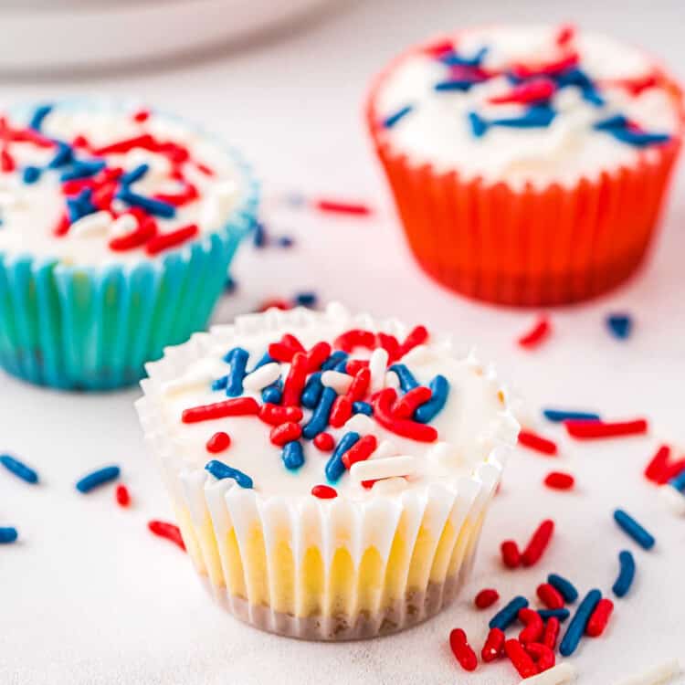 Red White and Blue Mini Cheesecakes Square Cropped Image