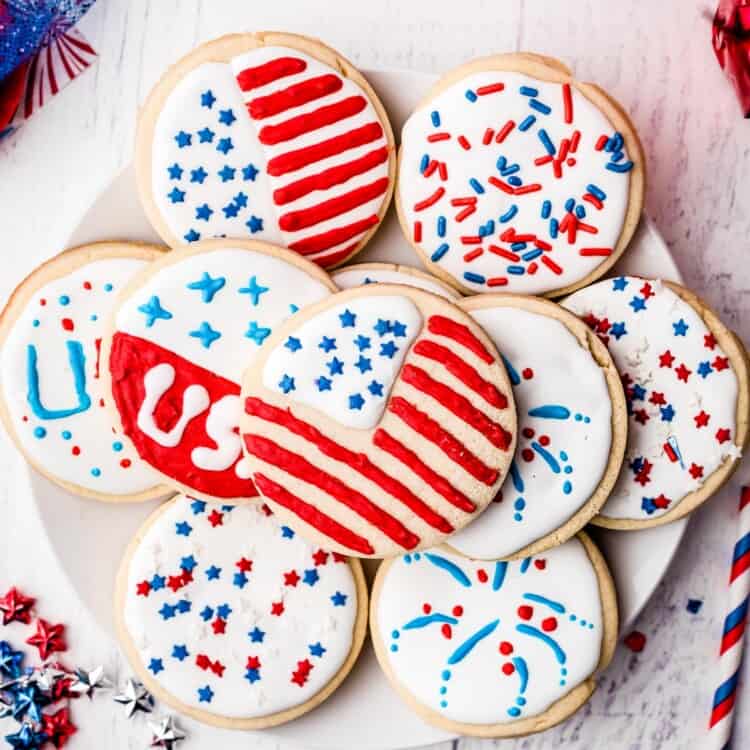 Plate with 4th of July Sugar Cookies on it