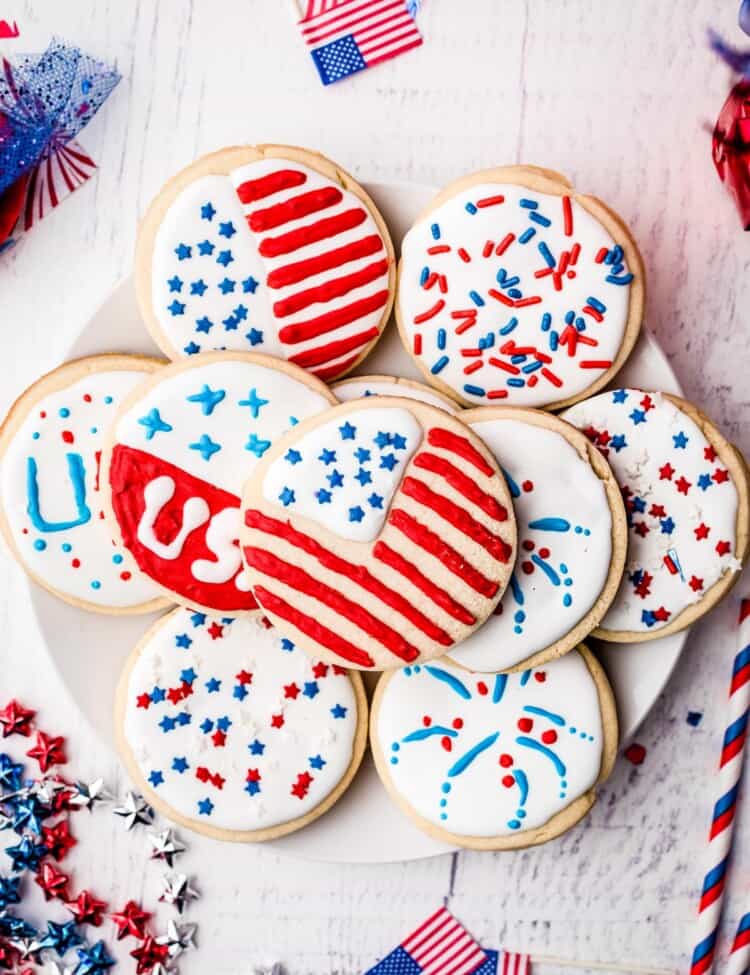 Plate with 4th of July Sugar Cookies on it