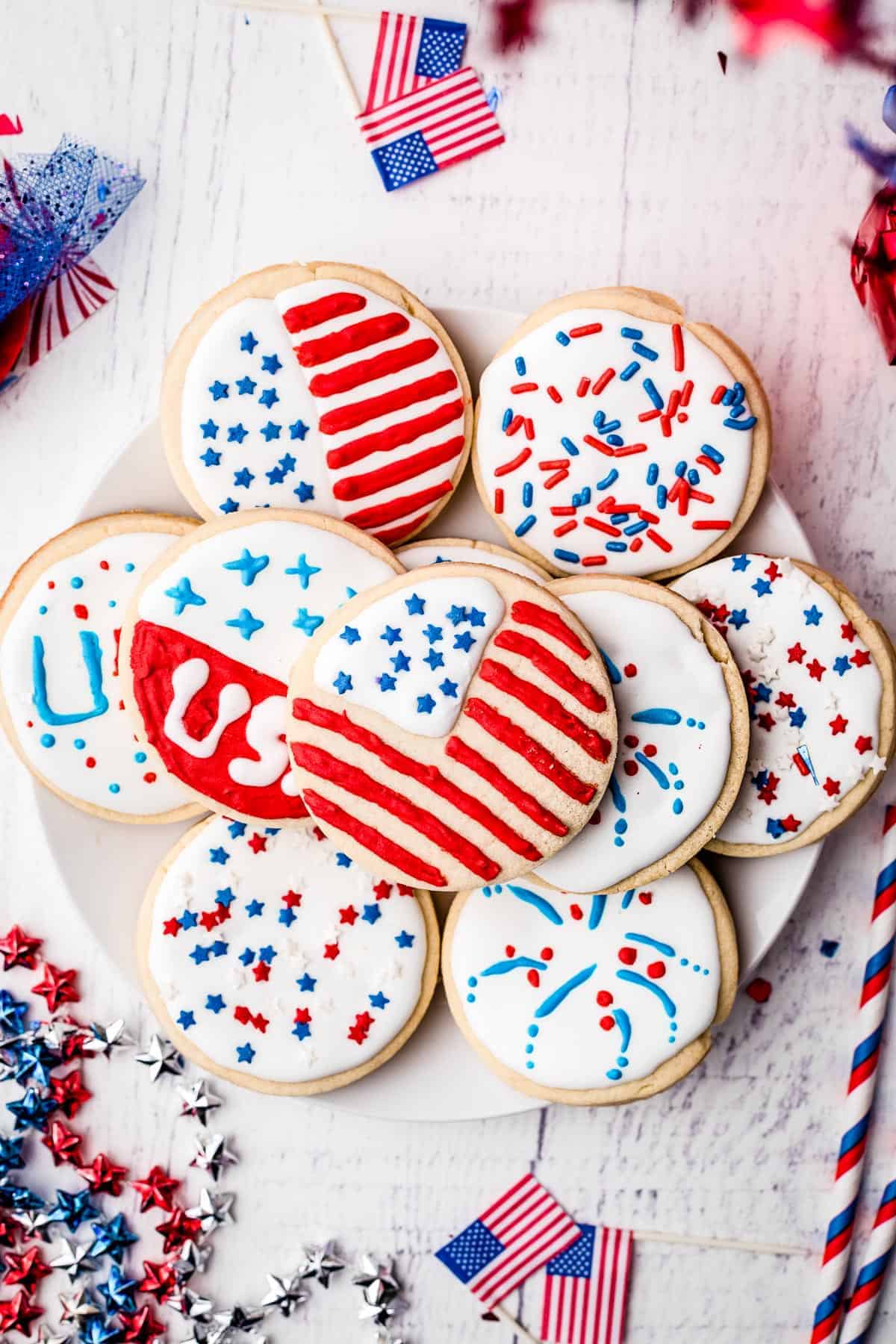 Plate with 4th of July Sugar Cookies on it