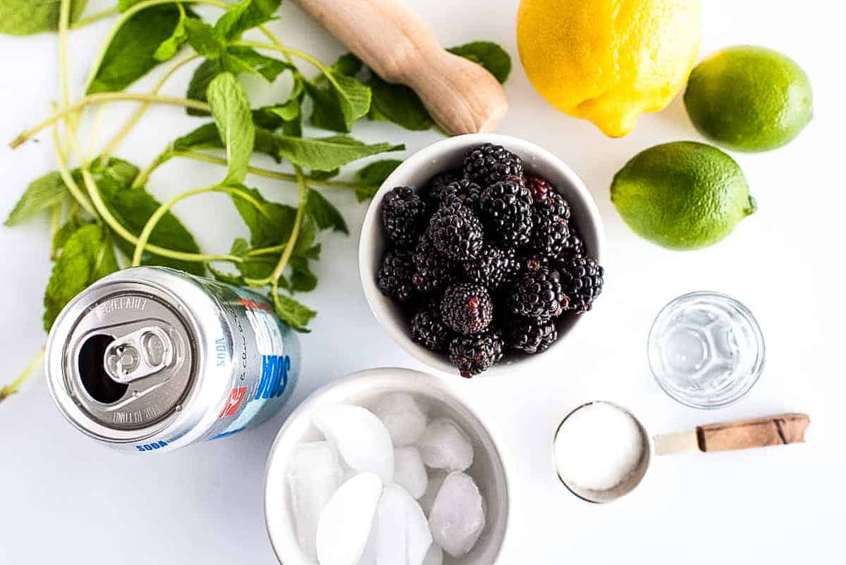 Overhead Image of Blackberry Mojito Ingredients