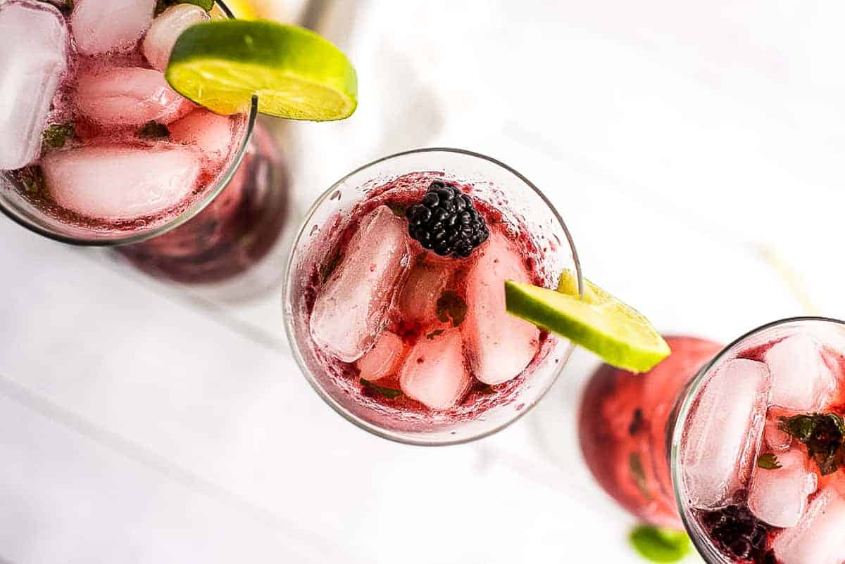 Overhead view of three Blackberry Mojitos